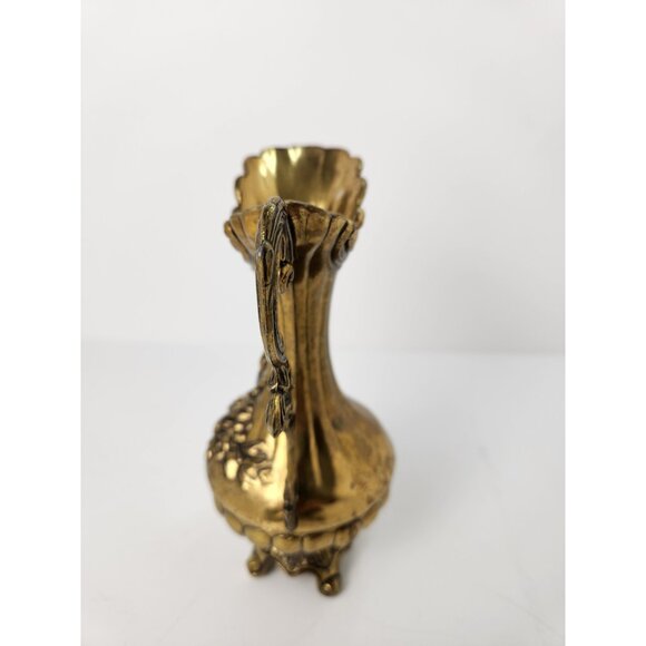 Vintage Italian Floral Embossed Metal Pitcher Vase Decor Footed Made in Italy 7" - Picture 4 of 8